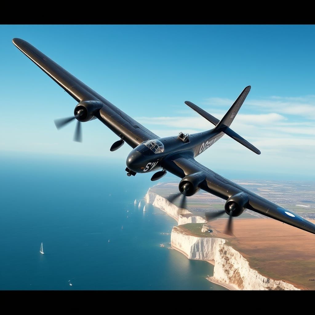 WWII Lancaster Bomber Soars Over White Cliffs of Dover in Bl...