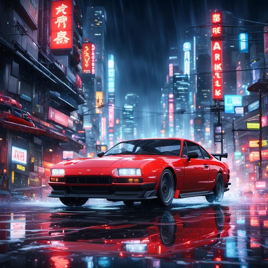 Red Car Drifting: 3D Anime Art