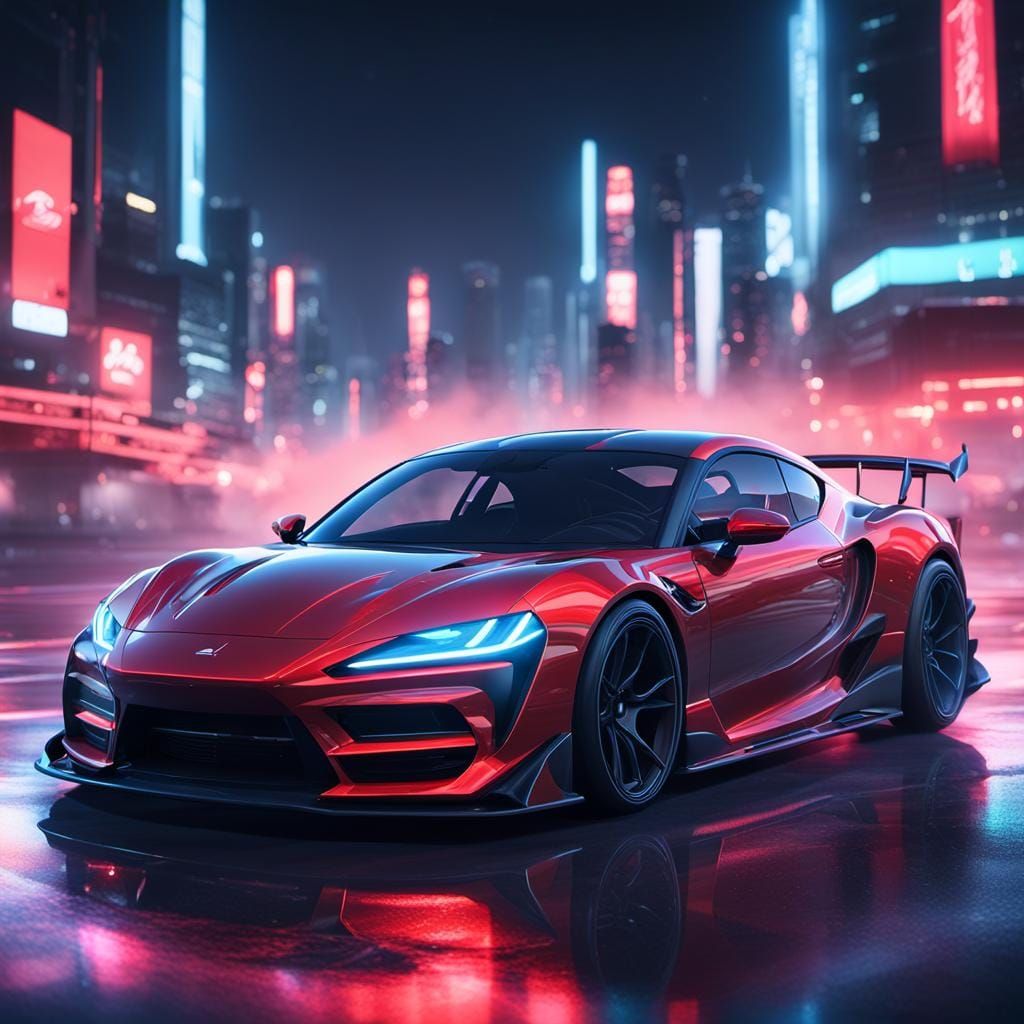 Red Car Drifting: 3D Anime Art