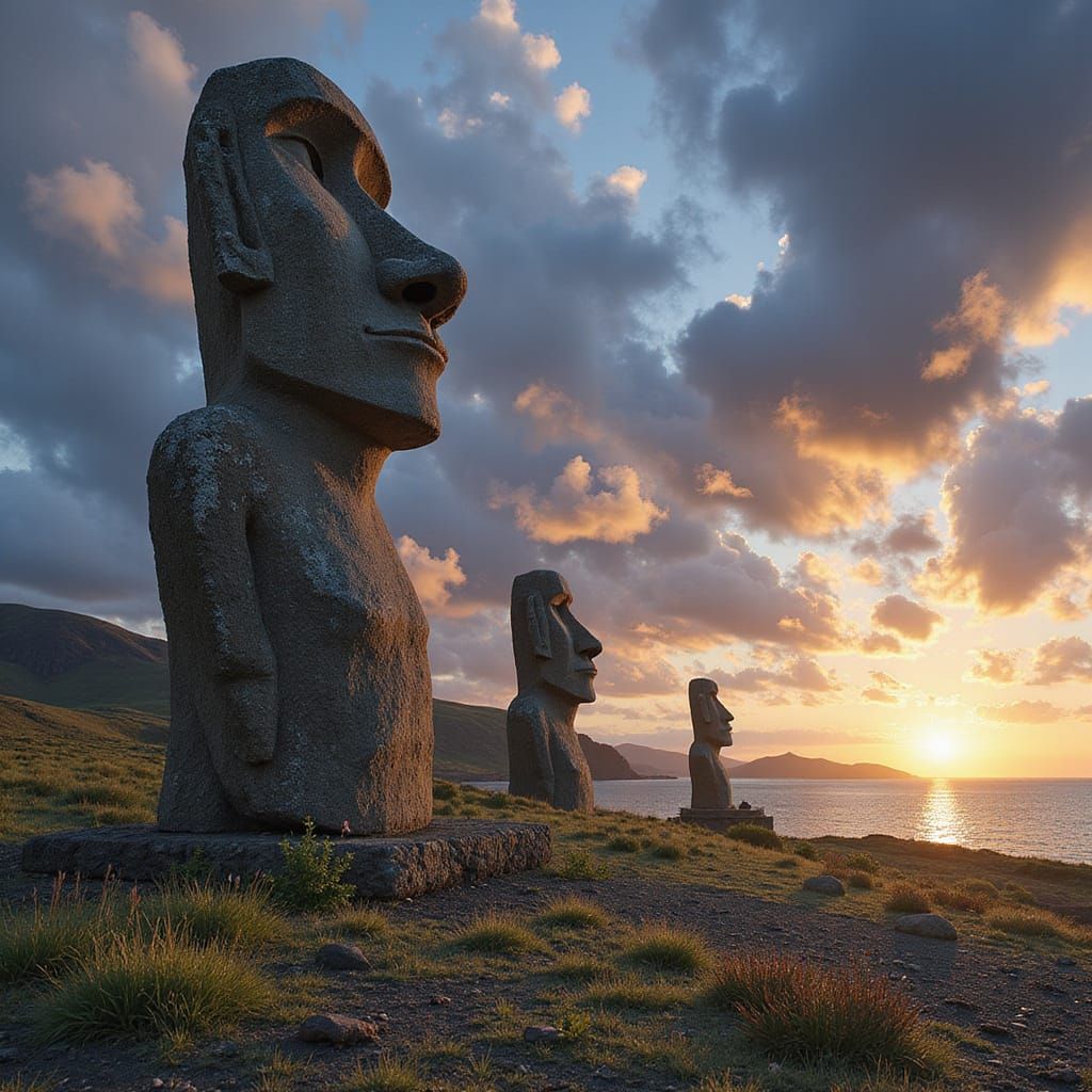 Easter Island Moai Statues in Epic Digital Painting Style