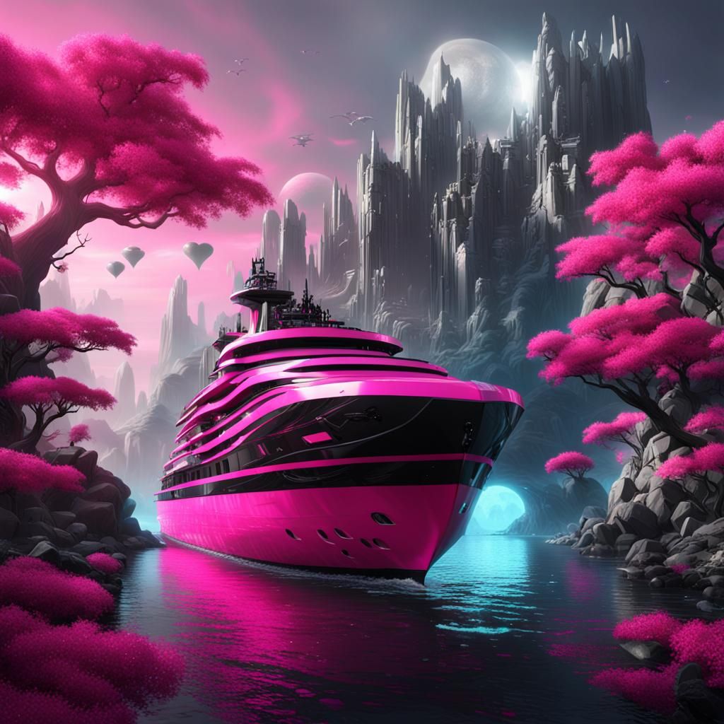 Futuristic Ferry in Utopian Paradise: Detailed Matte Paintin...