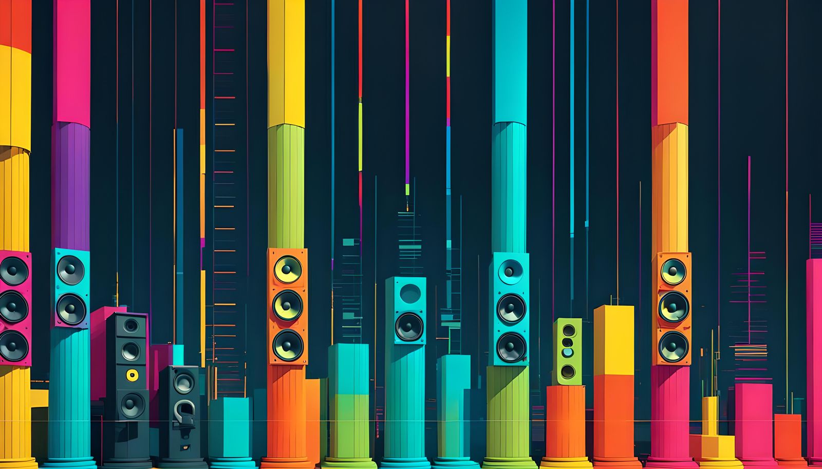 Loudspeaker Column Chart Landscape in Bauhaus Pop Art