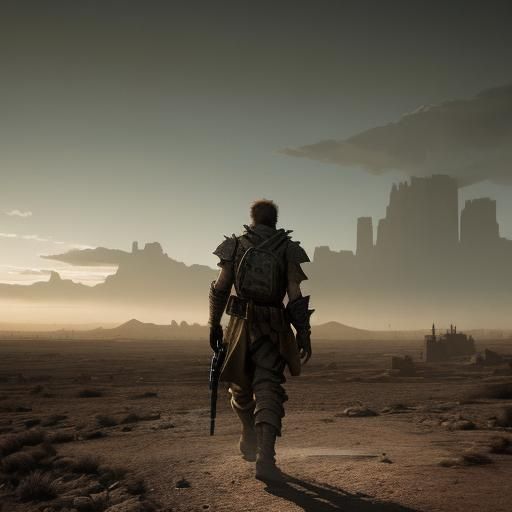 Post-Apocalyptic Nomad in Desolate Wasteland