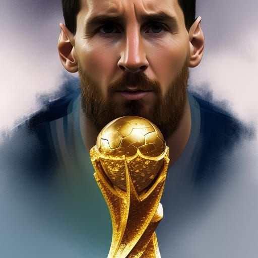 Messi Celebrates World Cup Victory: Hyperdetailed Portrait