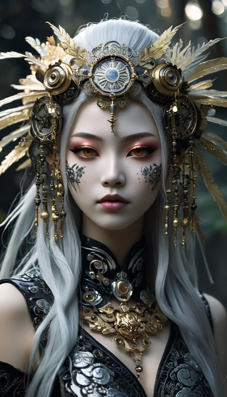 Cyborg Geisha Enchants Gothic Village