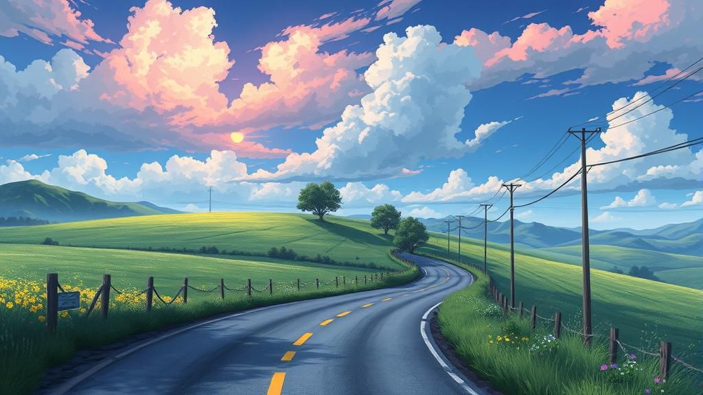 Anime Style Winding Country Road Landscape