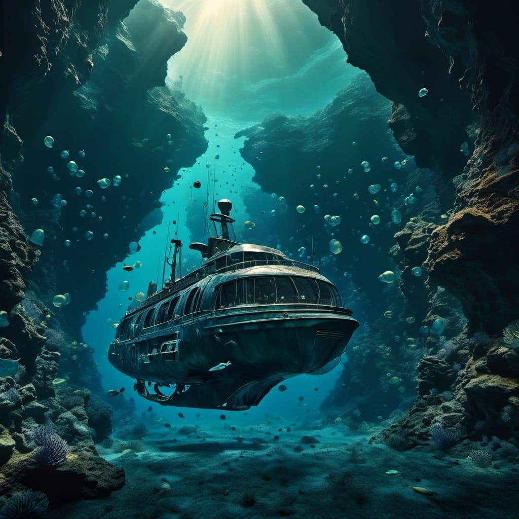 Futuristic Undersea Vessel in Underwater Canyon