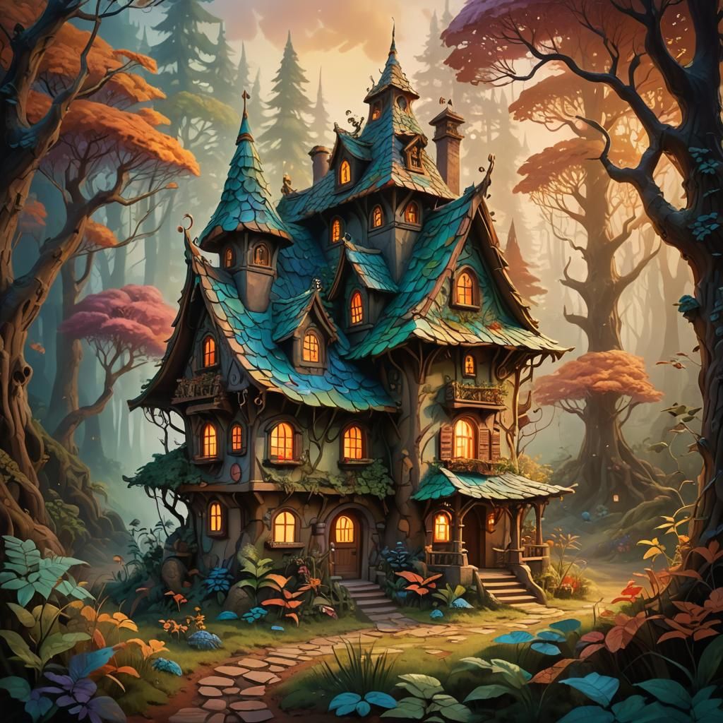 Detailed Clay House in Whimsical Forest