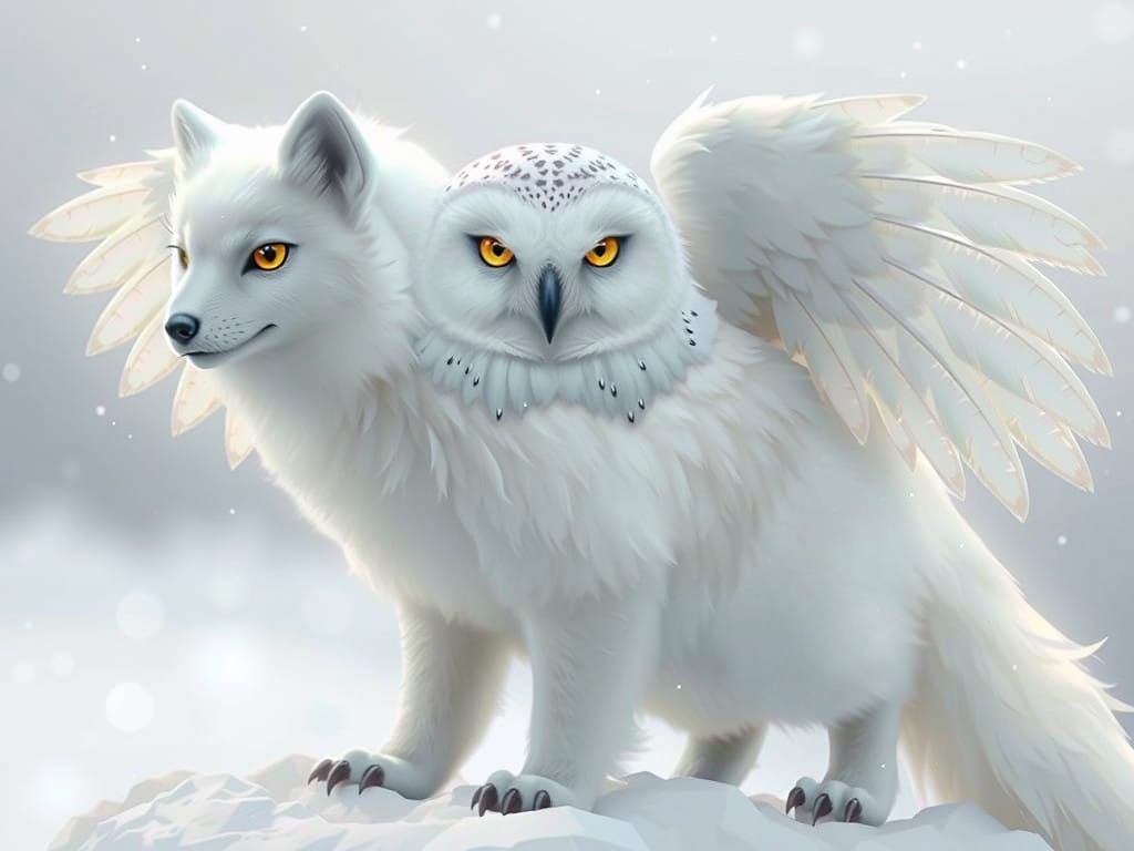 Sleek Arctic Fox Owl Hybrid in Ethereal Style