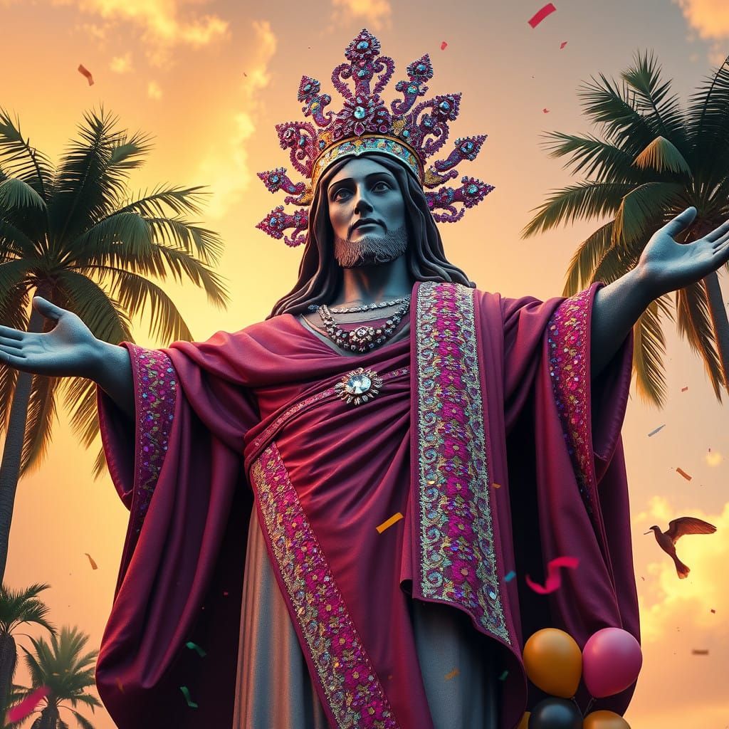 Christ of the Hill in Vibrant Rio Carnival Attire