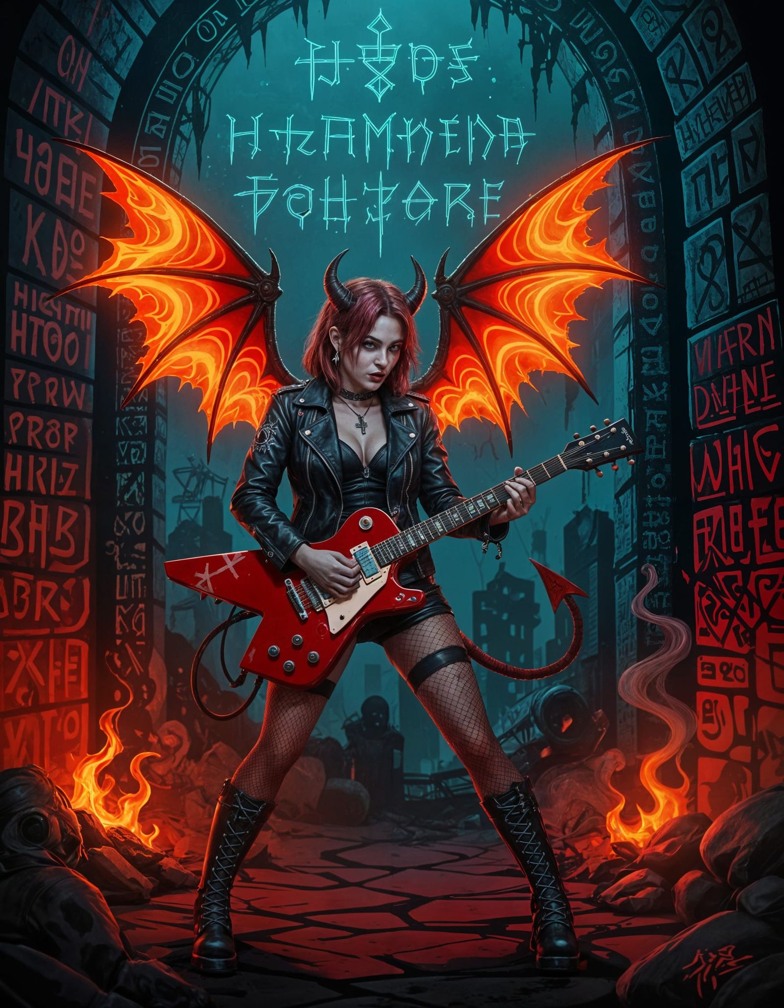 Punk Rock Demon Pin-Up in Dystopian Style