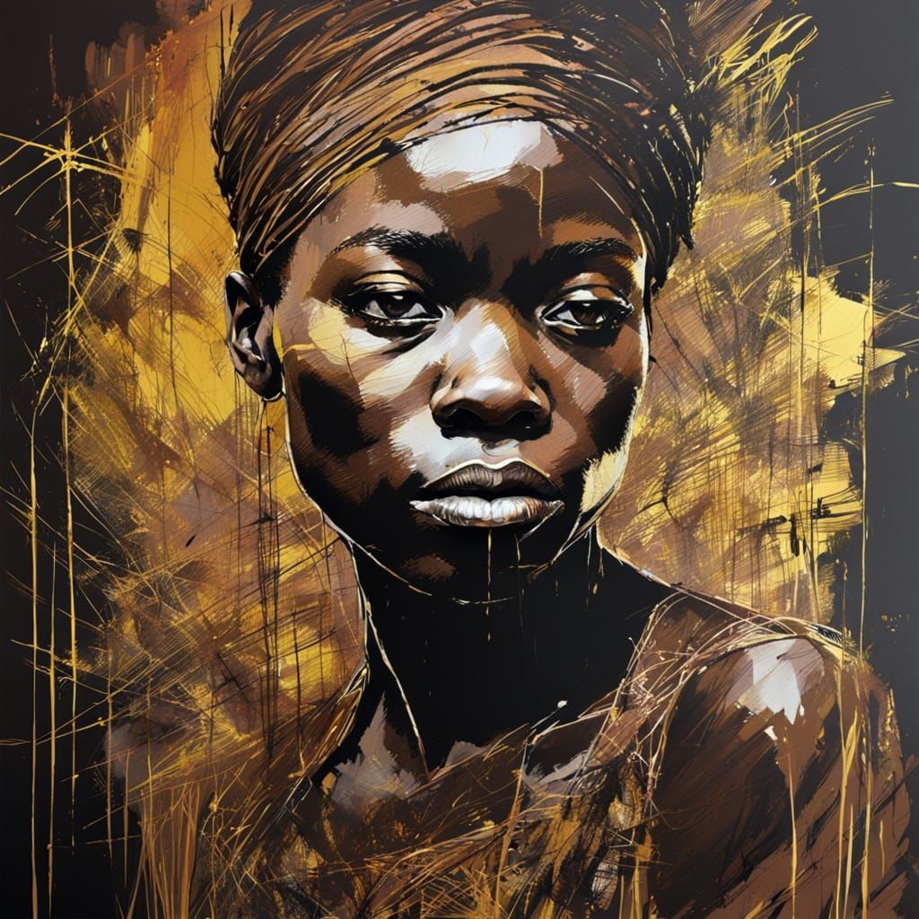 African Beauty Portrait in Scratch Art Style
