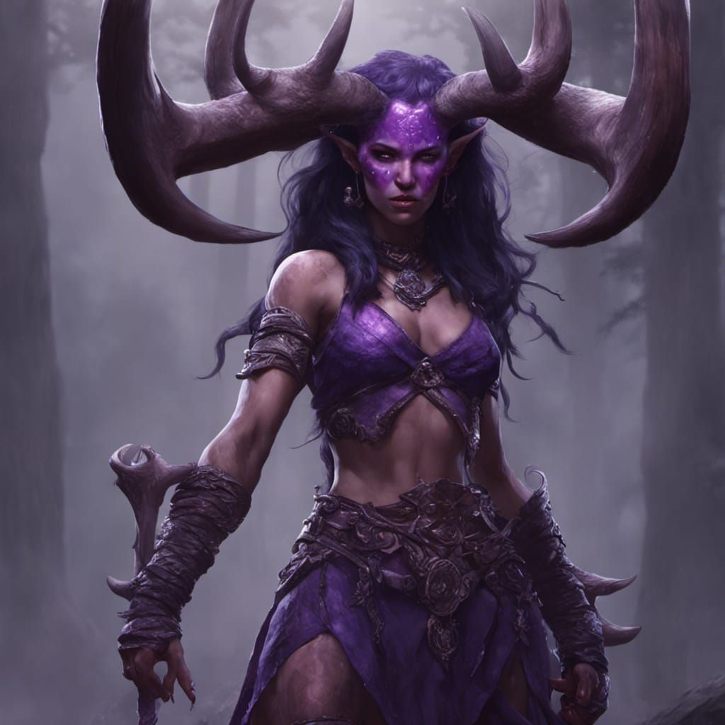 Tiefling Barbarian Woman in Dark Fantasy Style