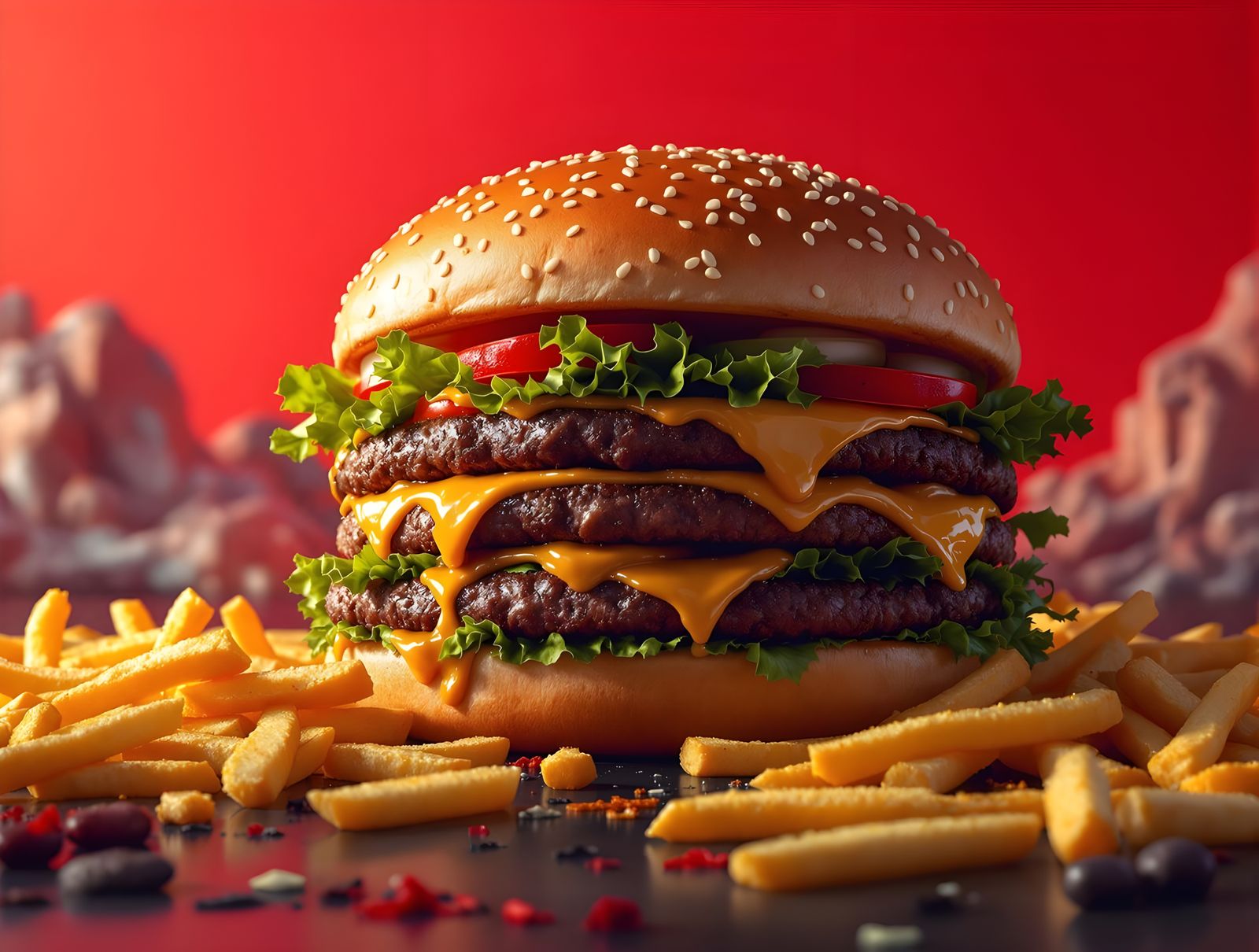 Hyper Realistic Hamburger and Fries in 8K
