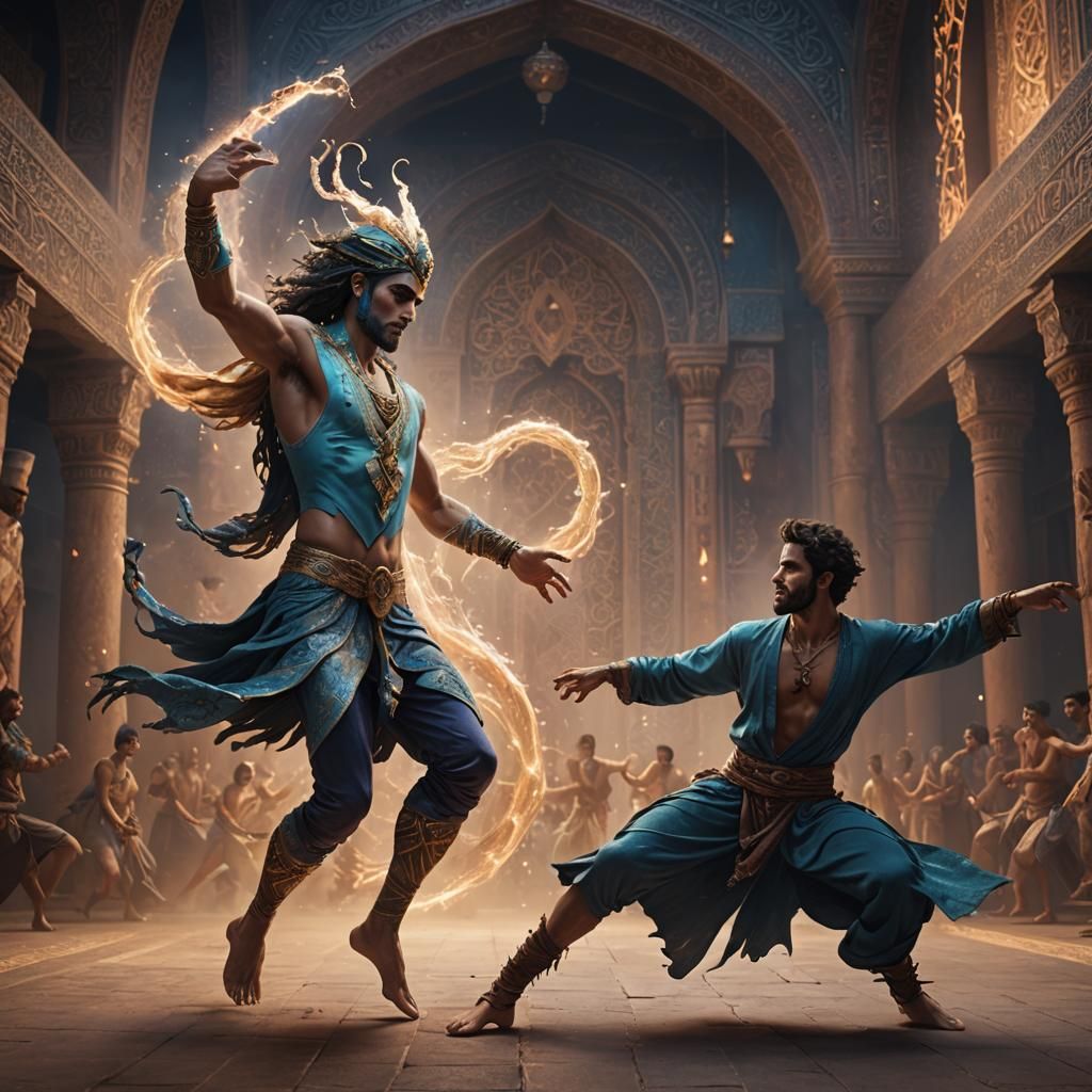 Man Dancing with Djinn: Fantasy Concept Art