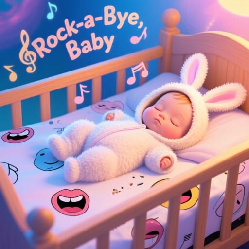 Baby Sleeping in Crib with Musical Notes