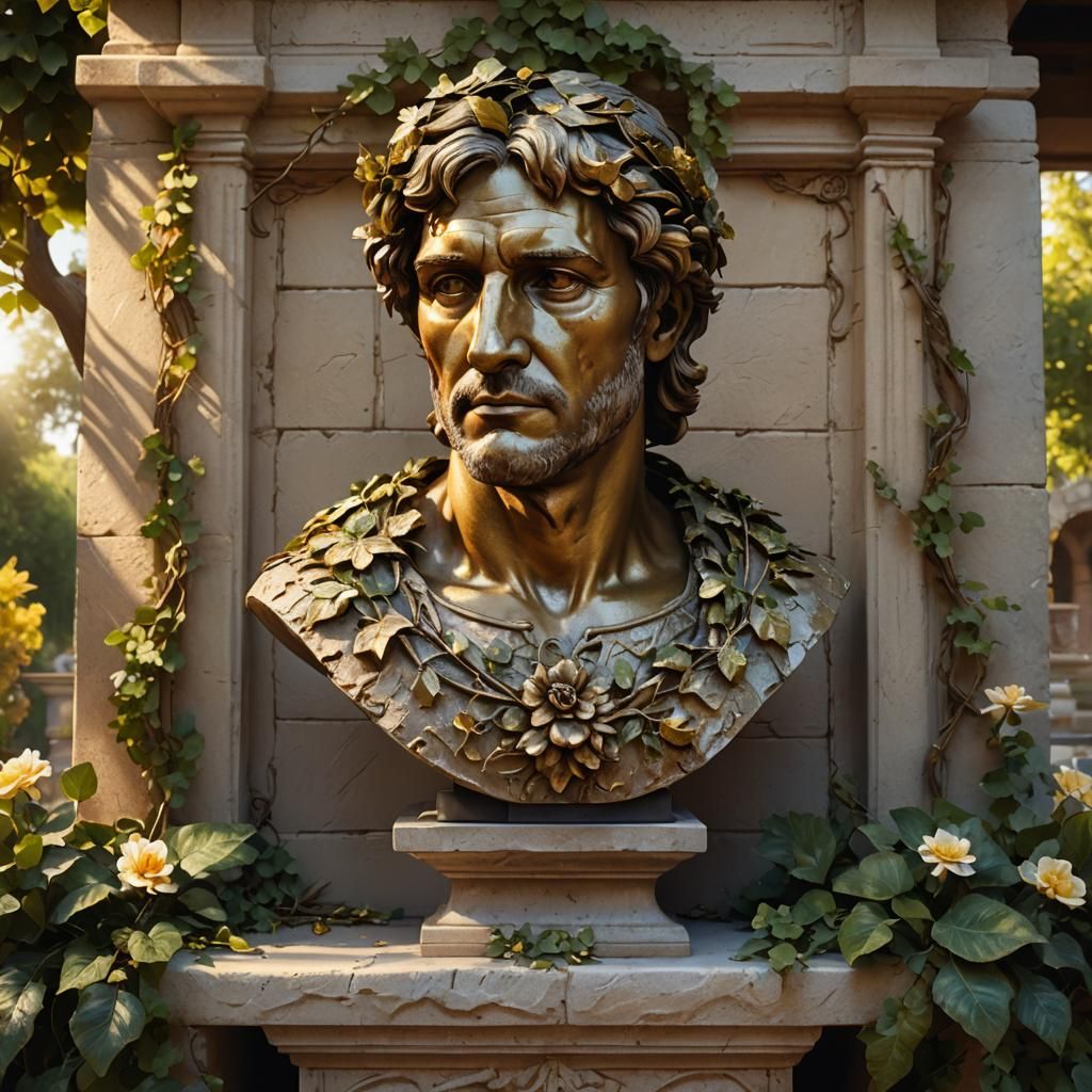 Iron Sculpture Portrait over Stone Fireplace