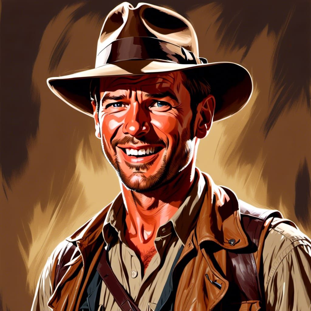 Young Indiana Jones Caricature Portrait in Digital Style