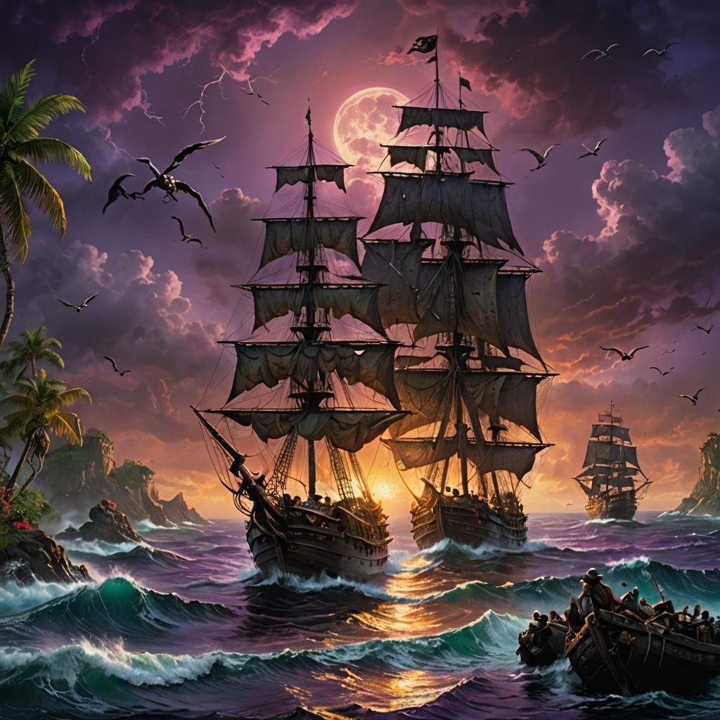 Cinematic Pirate Island Under a Purple Moon