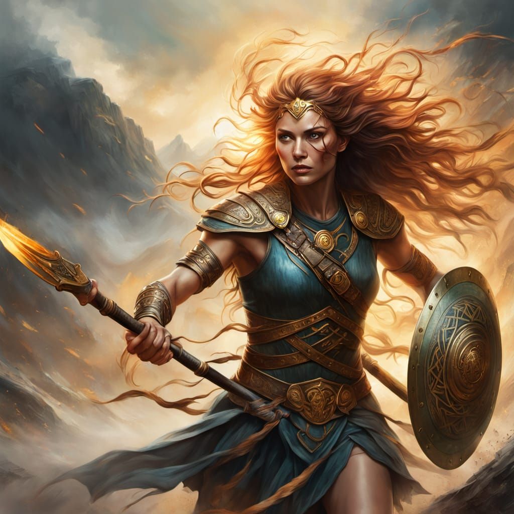 Fierce Celtic Warrior Woman in Battle