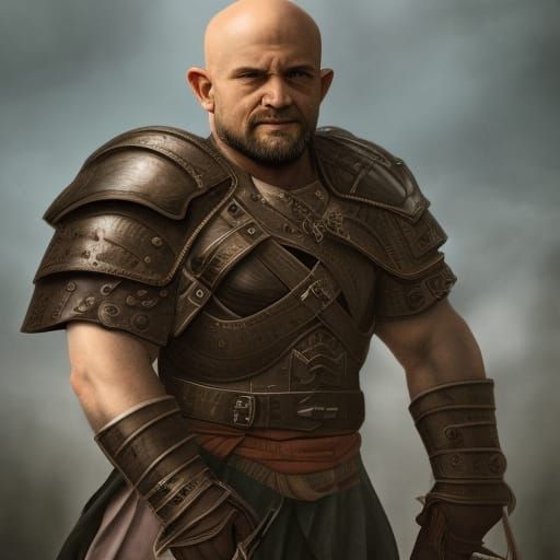 Handsome Bald Halfling Veteran Mercenary Portrait