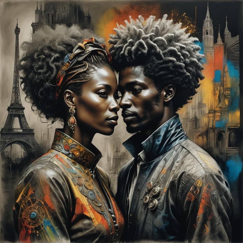 Afrofuturist Couple Portrait with Chiaroscuro