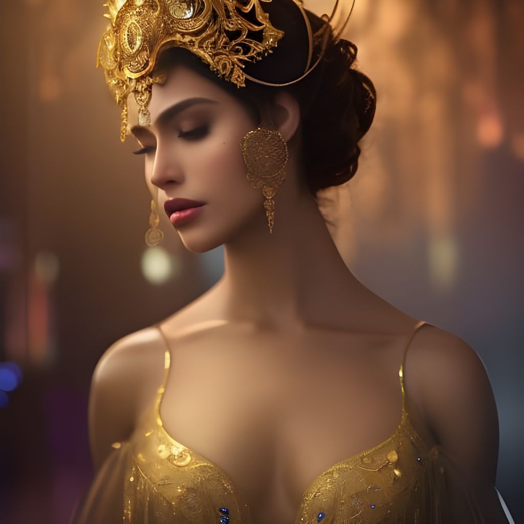 Goddess of Wealth Portrait in Maximalist Style