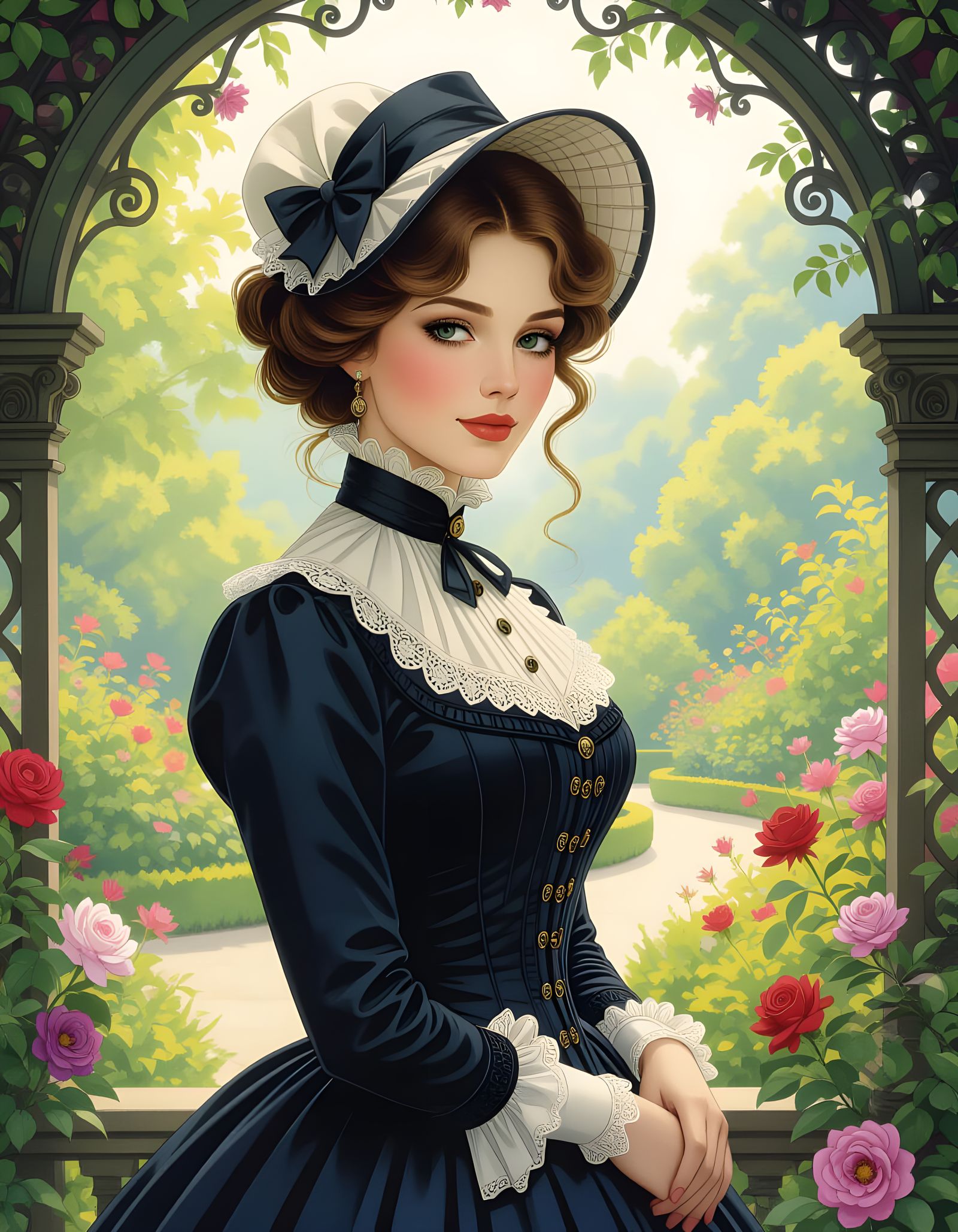 Victorian Woman in Botanic Garden, Rackham Style