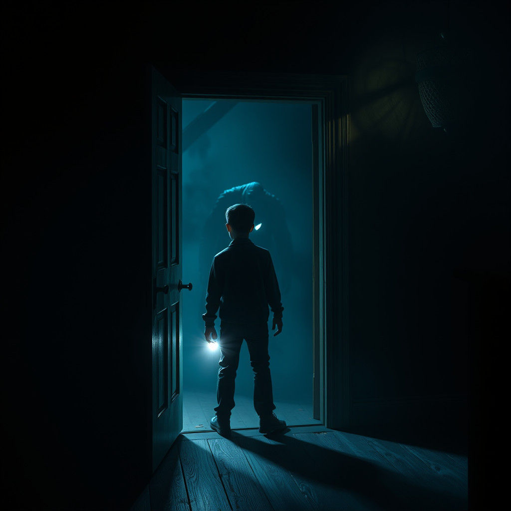 Eerie Attic Encounter in a Dark Fantasy Style