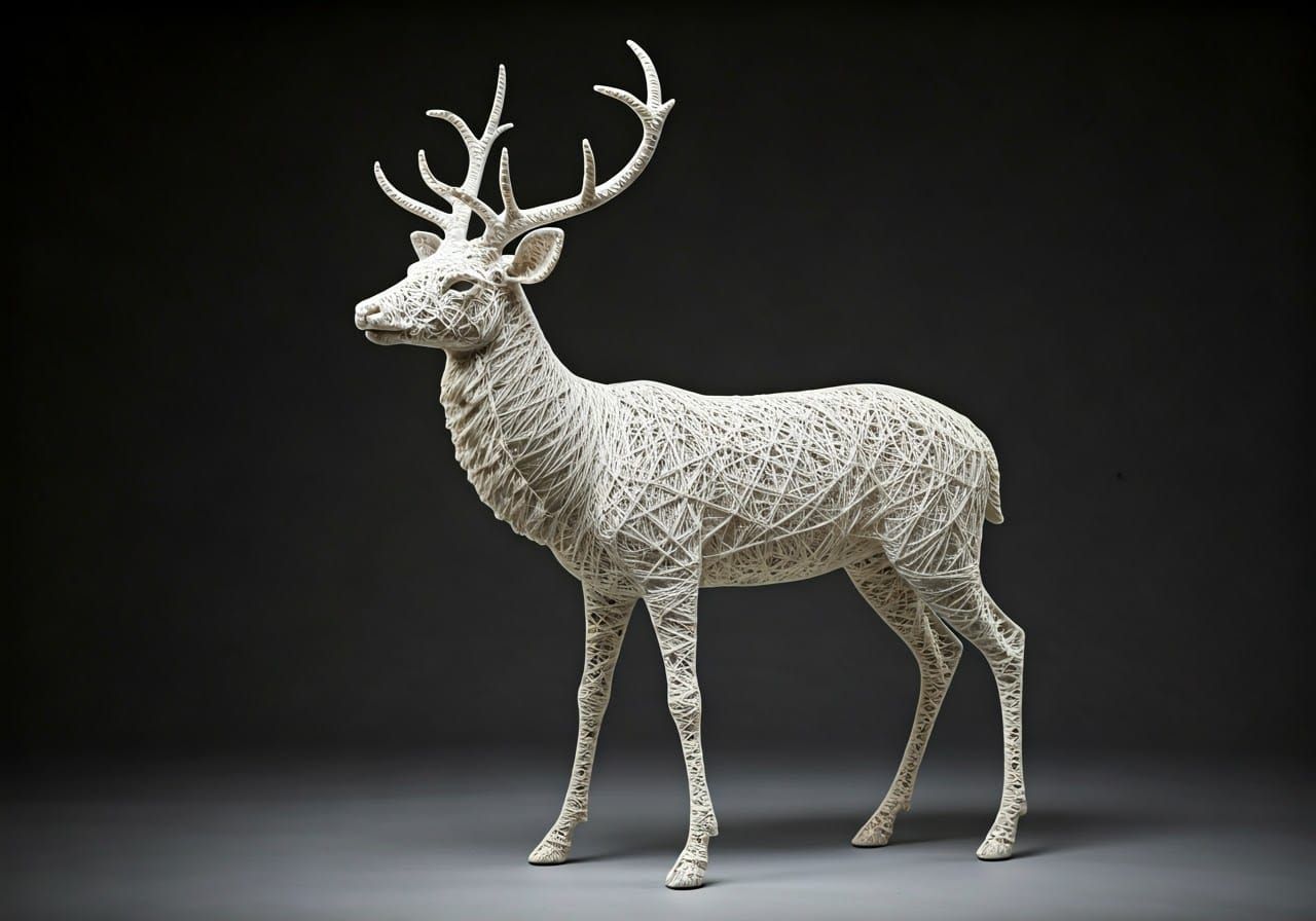 Majestic Deer Sculpture in Intricately Woven String