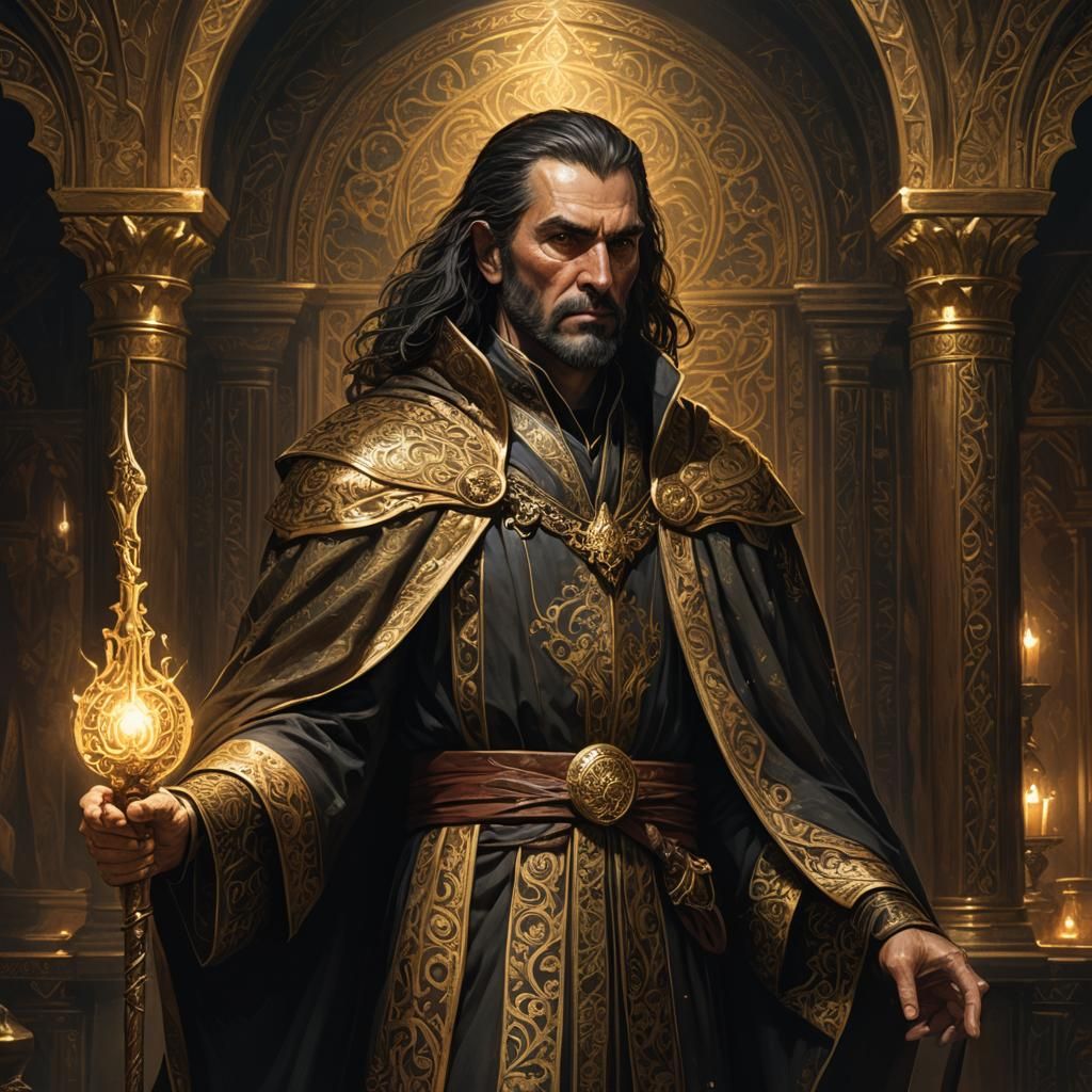 Vizier Marthen in Ornate Chamber, Fantasy Concept Art