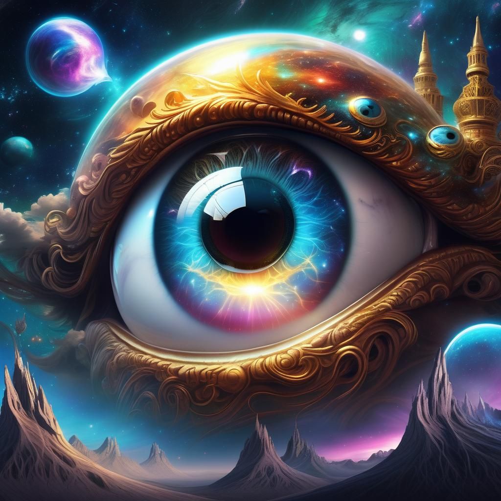 Astral Utopia with Eyeball Overlord in Fantastical Style