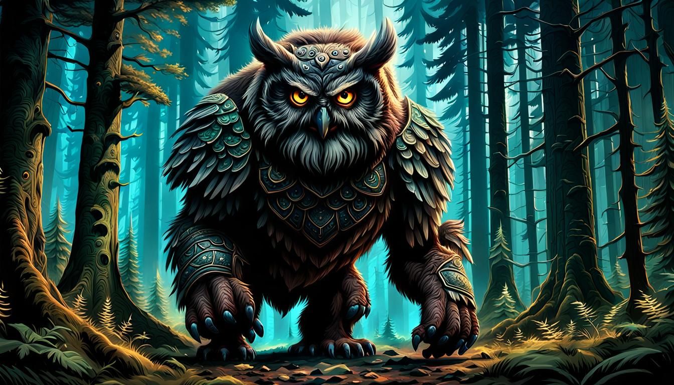 Mighty Owlbear in a Dramatic Forest Painting