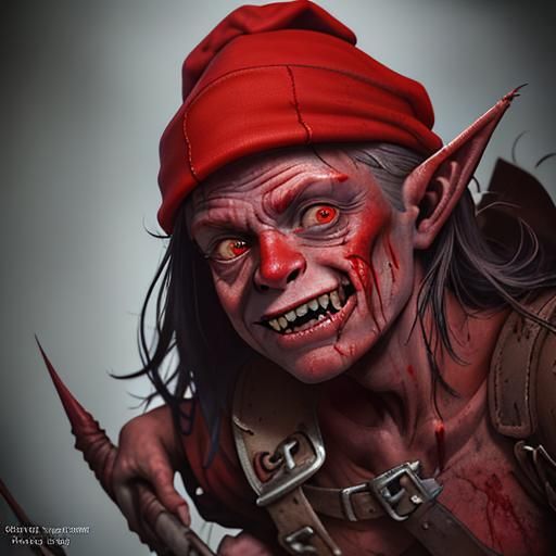 Redcap Goblin Fae Portrait with Steel Boots
