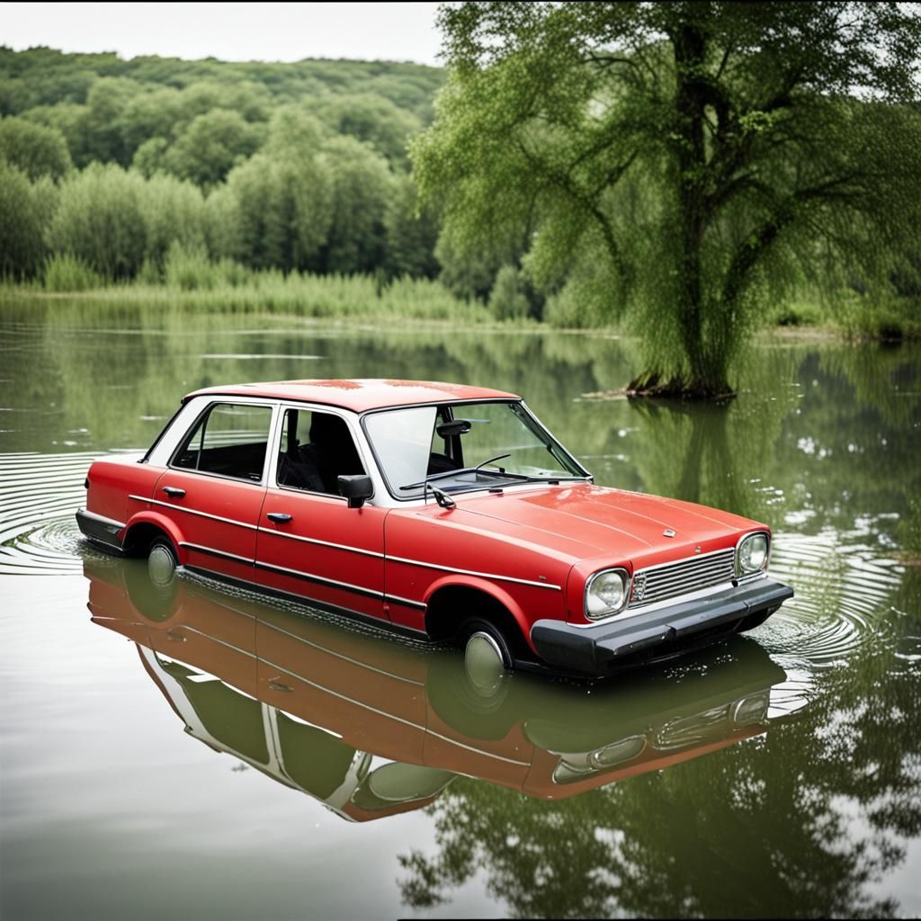 Car Submerged in Lake: AI Generated Image