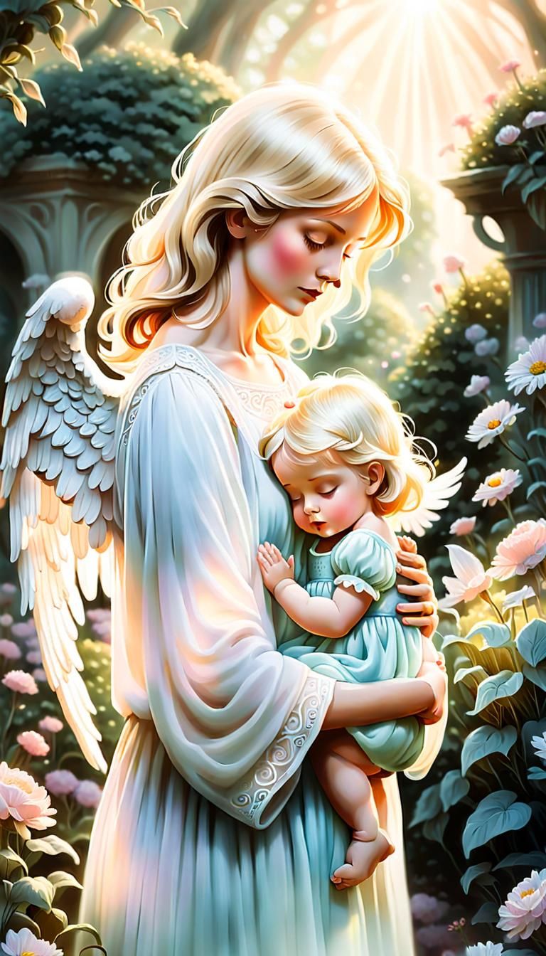 Guardian Angel: Grandmother and Baby in Garden