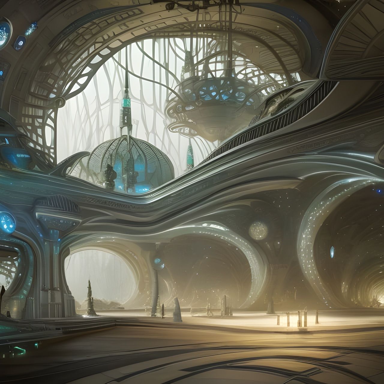 Ethereal Elf Train Station in Sci-Fi Style