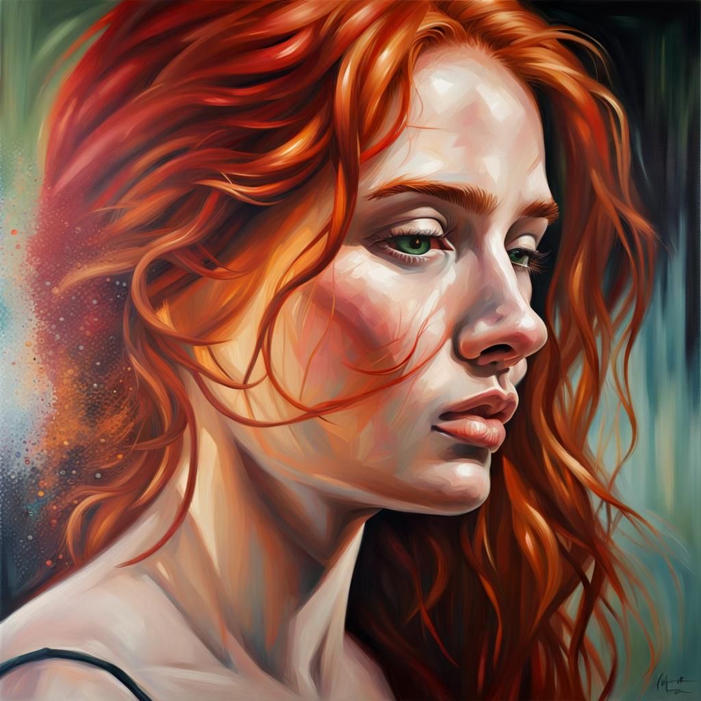Red-Haired Woman Portrait as Detailed Oil Painting