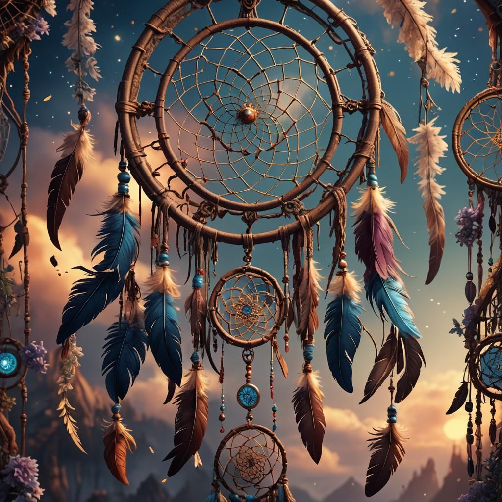 Celestial Dreamcatcher: Detailed Matte Painting in Deep Colo...