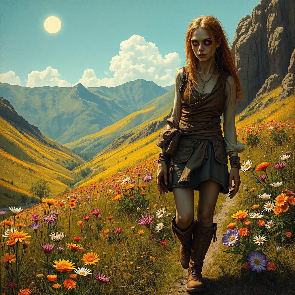 Grotesque Woman in Ethereal Valley, Surrealist Art