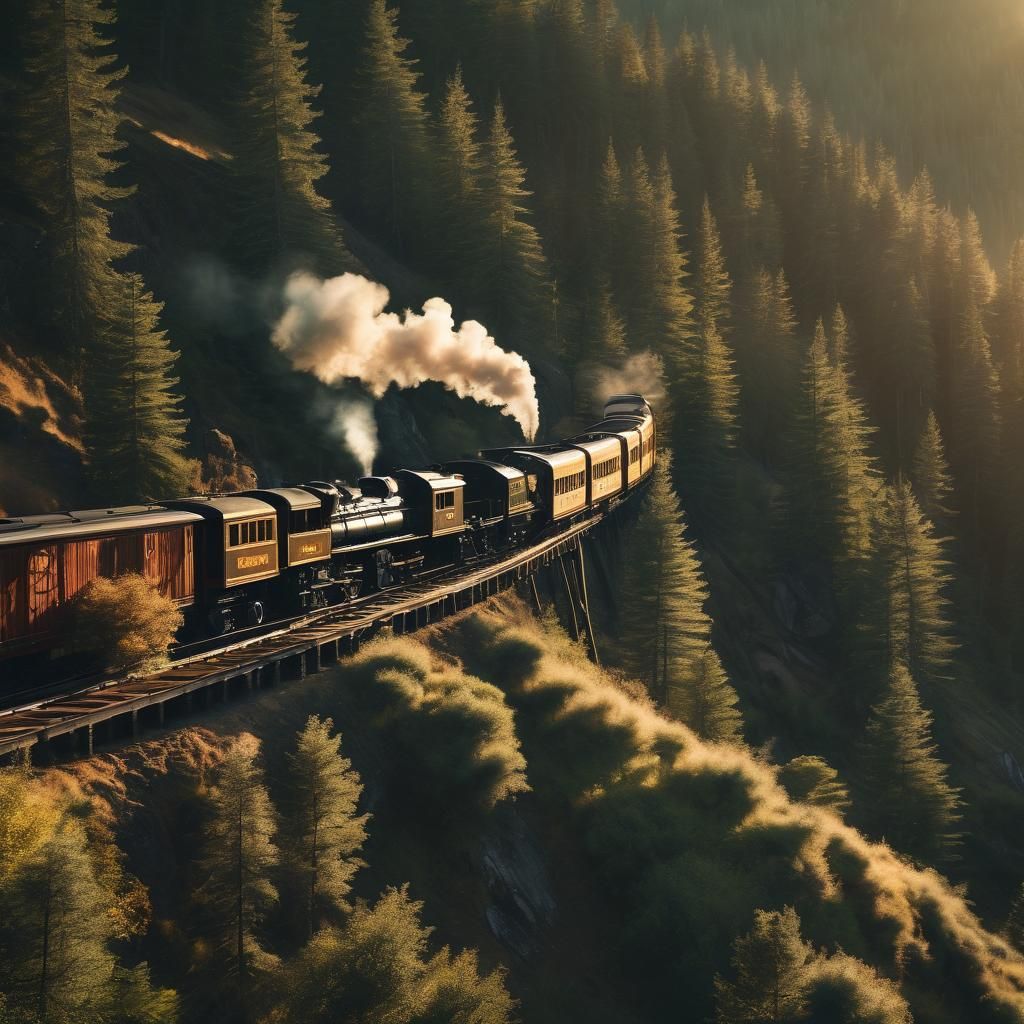Vintage Steam Train on Mountain Railroad
