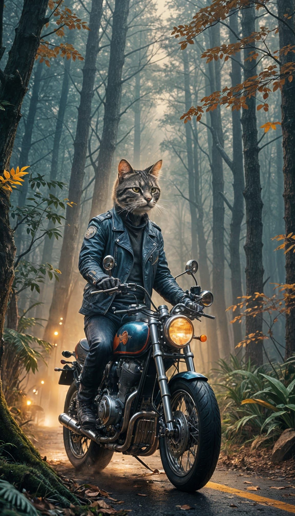 Cat Rider on Classic Cafe Racer