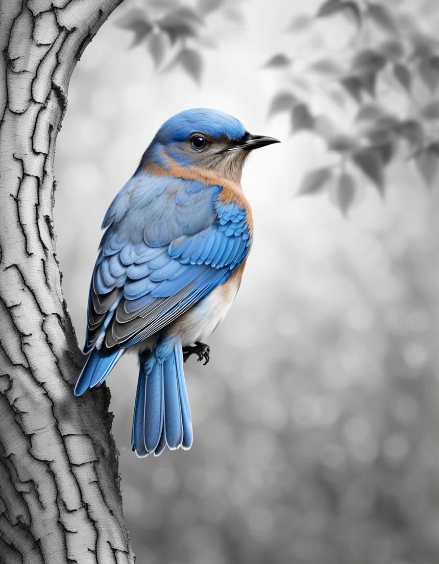 Bluebird in Grayscale Tree