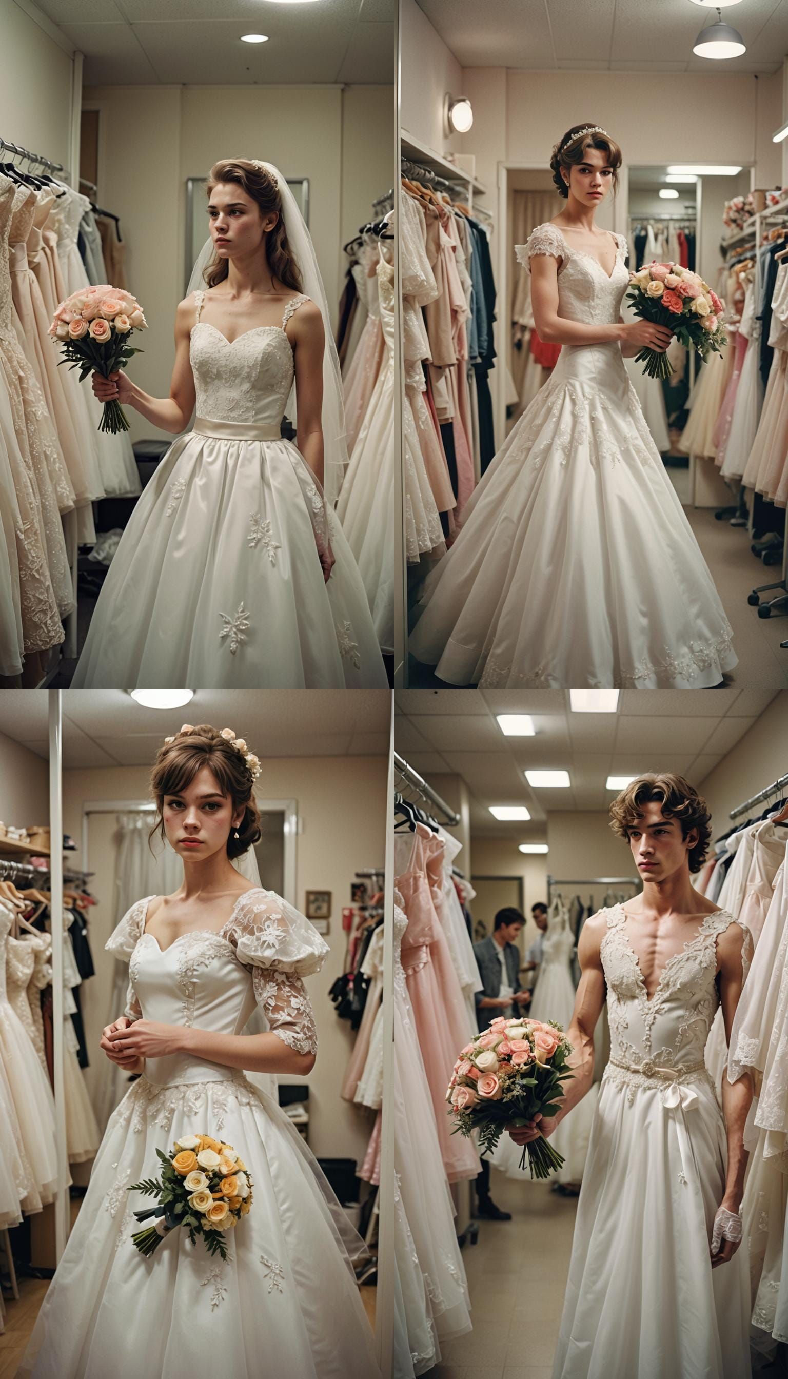 Masculine Young Man Crossdressing as Bride, Cinematic Still