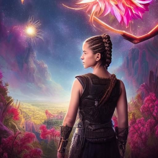 Woman Reaching for a Starry Flower