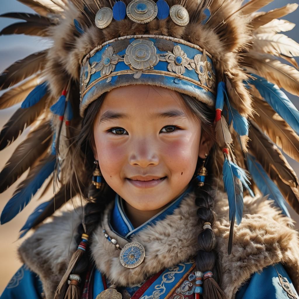 Mongolian Girl Portrait with Traditional Clothing