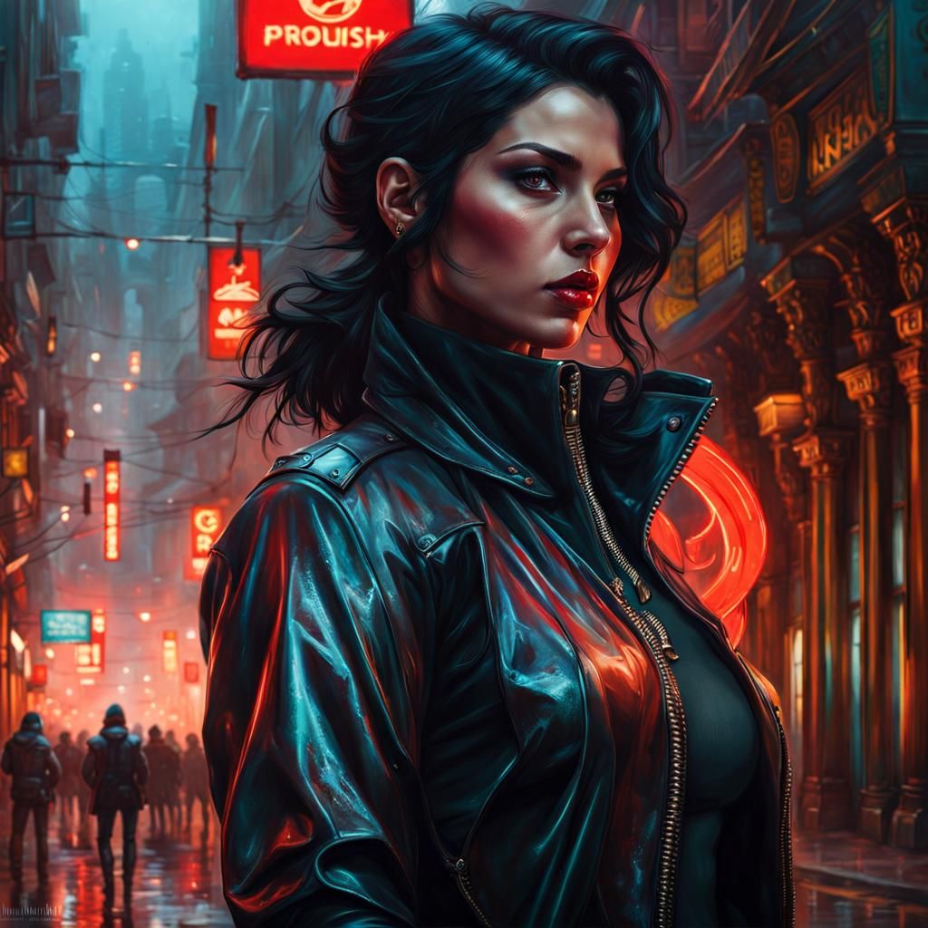 Beautiful Woman in Latex: Detailed Fantasy Art