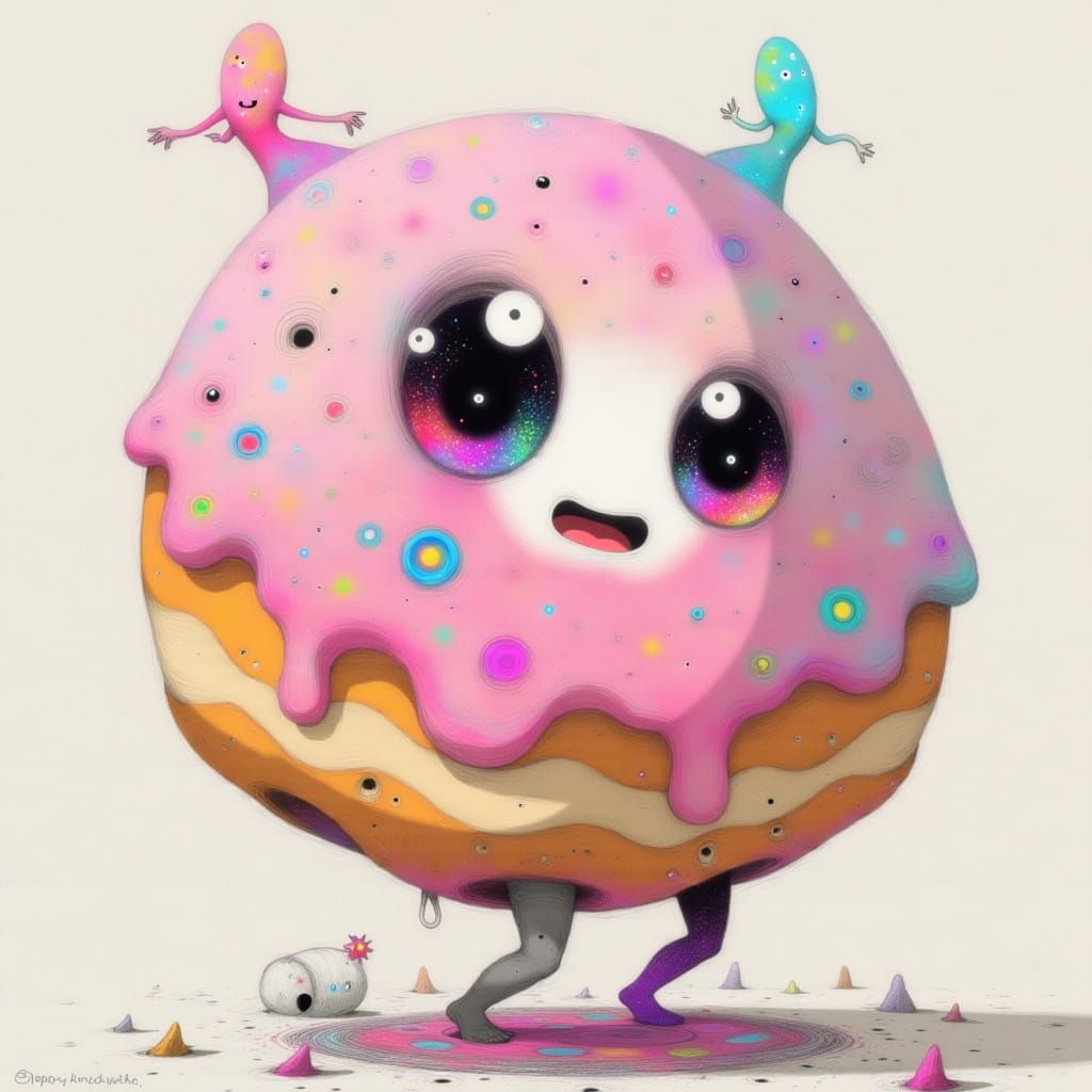Cute Anthropomorphic Donut in Surreal Digital Art Style