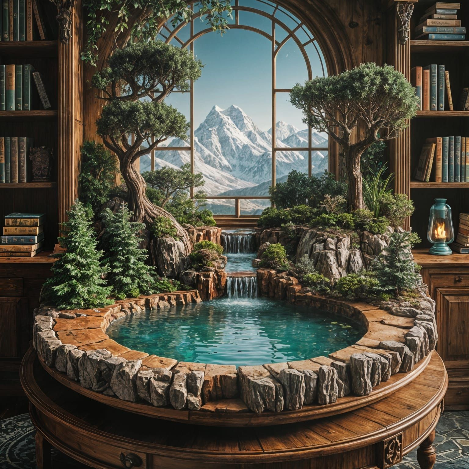 Miniature Fantasy Landscape in Rustic Room