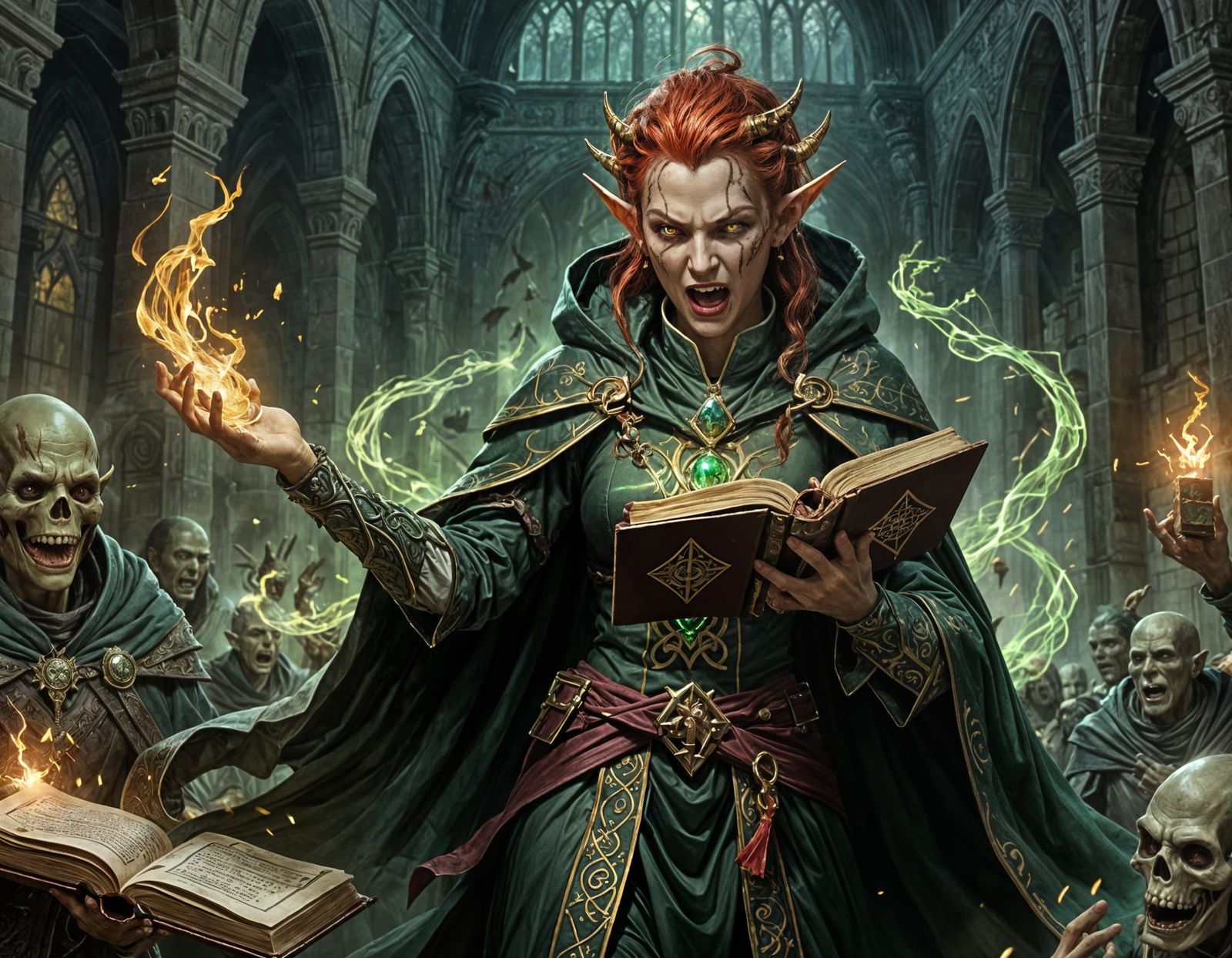 Elven Necromancer Conjuring Undead in Horror Style